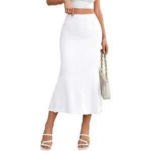 Women's White Basic Elastic High Waist Slim Bodycon Romantic Out Long Maxi Skirt